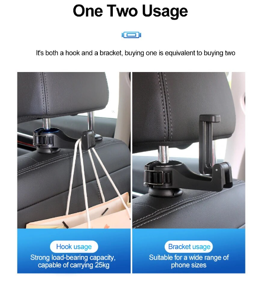 (Pack of 2) Carhook™ - Multipurpose Car Seat Back Hooks with Phone Holder