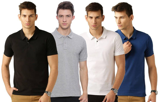 Classic Comforts: Men's Polo Neck T-shirt Collection (4 premium cotton T-shirts)